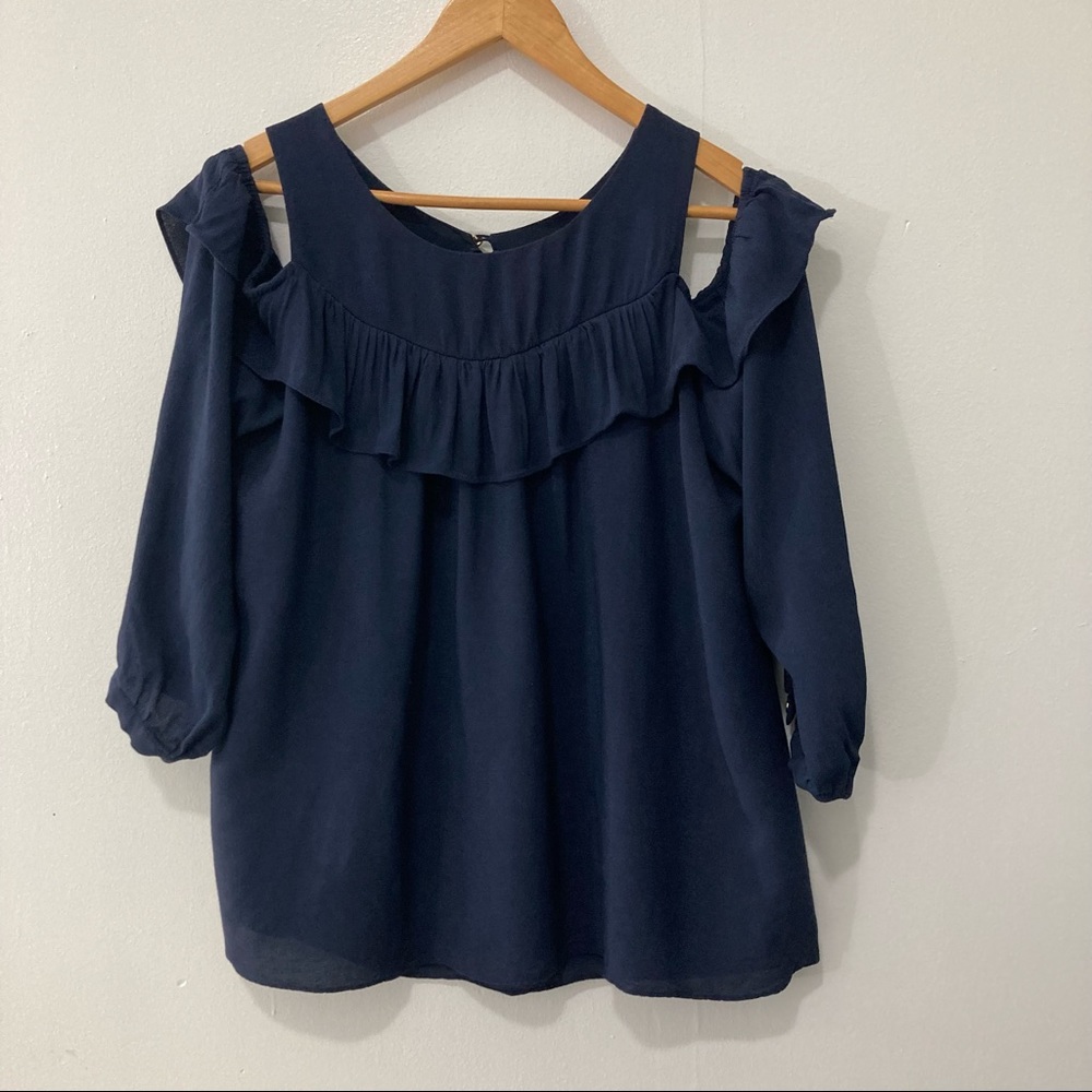 Maeve Anthropologie Cold Shoulder Ruffle blouse Size 14